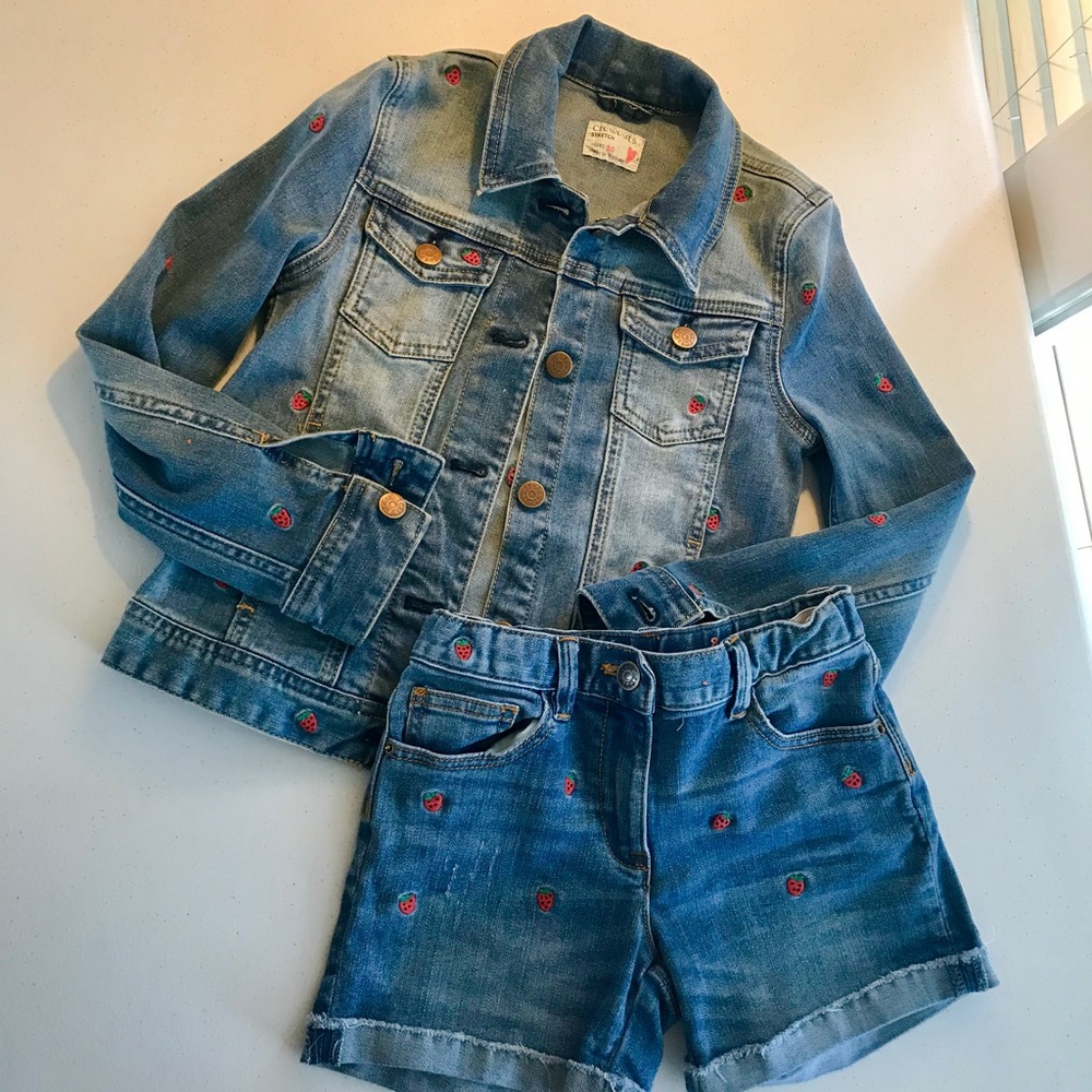 J. Crew Crewcuts strawberry denim jacket & shorts